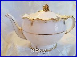 8 Royal Crown Derby LOMBARDY turquoise gold TEA SET TEAPOT CREAMER CUPS SAUCER