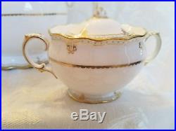 8 Royal Crown Derby LOMBARDY turquoise gold TEA SET TEAPOT CREAMER CUPS SAUCER
