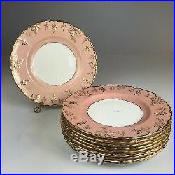 8 Vintage Royal Crown Derby Vine Pink Dinner Plates 10.25 #212131