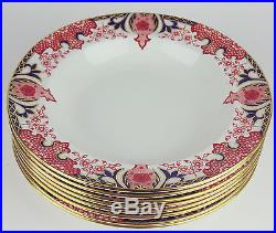 8 x RIMMED SOUP / DINNER BOWLS Royal Crown Derby 2151 IMARI Antique FLOW BLUE