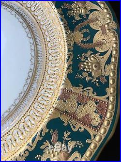 (9) c1888 ROYAL CROWN DERBY Jeweled GOLD ENCRUSTED PLATES for Davis Collamore