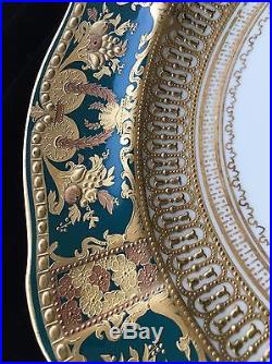 (9) c1888 ROYAL CROWN DERBY Jeweled GOLD ENCRUSTED PLATES for Davis Collamore