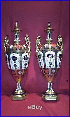 A Pair of 1128 Pattern Royal Crown Derby Trophy Vases 40cm tall