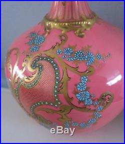 Antique 1877-90 Royal Crown Derby Salmon Pink Vase Gold Flowers Vase Pedestal