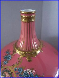 Antique 1877-90 Royal Crown Derby Salmon Pink Vase Gold Flowers Vase Pedestal