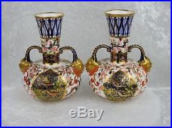 ANTIQUE PAIR OF ROYAL CROWN DERBY IMARI PATTERN VASES circa 1882