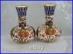 ANTIQUE PAIR OF ROYAL CROWN DERBY IMARI PATTERN VASES circa 1882