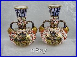 ANTIQUE PAIR OF ROYAL CROWN DERBY IMARI PATTERN VASES circa 1882