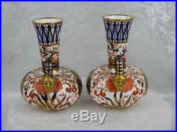 ANTIQUE PAIR OF ROYAL CROWN DERBY IMARI PATTERN VASES circa 1882