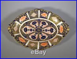 Antique Royal Crown Derby 1128 Imari Pattern Med. Oval Acorn Dish On Four Feet