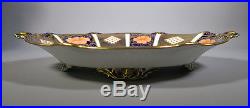 Antique Royal Crown Derby 1128 Imari Pattern Med. Oval Acorn Dish On Four Feet