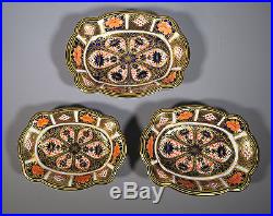 Antique Royal Crown Derby 1128 Imari Pattern Oval Lobed Nesting Bowls