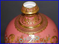 Antique Royal Crown Derby Coral Gilded Hand Painted Enamel Vase