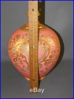 Antique Royal Crown Derby Coral Gilded Hand Painted Enamel Vase