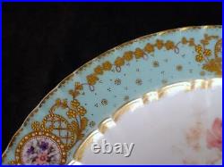 ANTIQUE ROYAL CROWN DERBY HAND PAINTED PLATE BLUE BORDER FLOWERS m