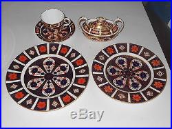 Antique Royal Crown Derby Imari 1128 Lot 2 Plates, Cup & Saucer, Sugar