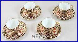 ANTIQUE ROYAL CROWN DERBY TRADITIONAL IMARI 2451 COFFEE CUPS & SAUCERS x 4 1ST