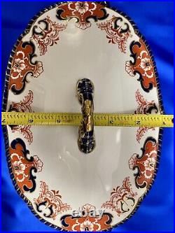 ANTIQUE Royal Crown Derby LARGE soup/veggie bowl W Lid SCALLOPED 1911 Porcelain