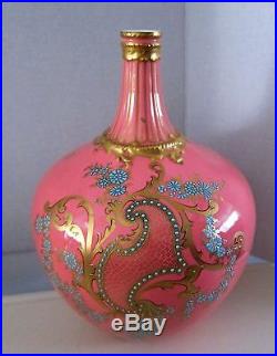 Antique 1877-90 Royal Crown Derby Salmon Pink Vase Gold Flowers Vase Pedestal