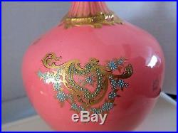 Antique 1877-90 Royal Crown Derby Salmon Pink Vase Gold Flowers Vase Pedestal