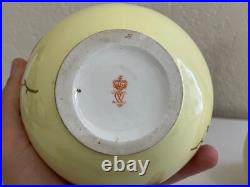Antique 1885 Royal Crown Derby Porcelain Pair of Yellow Vases with Gold Floral Dec
