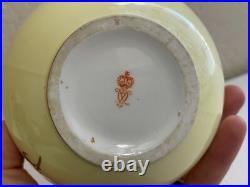 Antique 1885 Royal Crown Derby Porcelain Pair of Yellow Vases with Gold Floral Dec