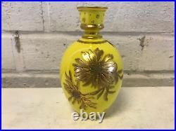 Antique 1891 Royal Crown Derby Yellow Porcelain Vase w Gold Floral Decoration