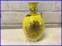 Antique 1891 Royal Crown Derby Yellow Porcelain Vase w Gold Floral Decoration