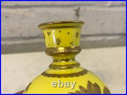 Antique 1891 Royal Crown Derby Yellow Porcelain Vase w Gold Floral Decoration