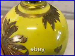 Antique 1891 Royal Crown Derby Yellow Porcelain Vase w Gold Floral Decoration