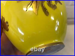 Antique 1891 Royal Crown Derby Yellow Porcelain Vase w Gold Floral Decoration