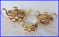 Antique 1927 Royal Crown Derby Traditional Imari 2451 Teapot Creamer Sugar Set