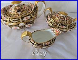 Antique 1927 Royal Crown Derby Traditional Imari 2451 Teapot Creamer Sugar Set