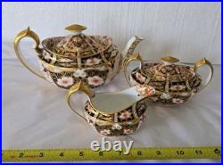 Antique 1927 Royal Crown Derby Traditional Imari 2451 Teapot Creamer Sugar Set