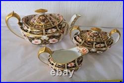 Antique 1927 Royal Crown Derby Traditional Imari 2451 Teapot Creamer Sugar Set