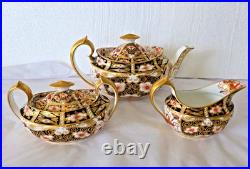 Antique 1927 Royal Crown Derby Traditional Imari 2451 Teapot Creamer Sugar Set