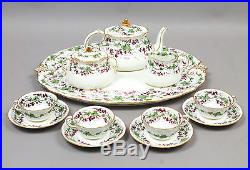 Antique 19c English Royal Crown Derby Grapes & Vines Porcelain Tea Set with Tray