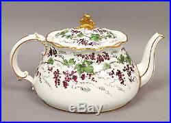 Antique 19c English Royal Crown Derby Grapes & Vines Porcelain Tea Set with Tray