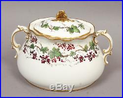 Antique 19c English Royal Crown Derby Grapes & Vines Porcelain Tea Set with Tray