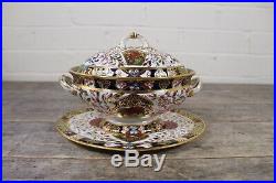 Antique 19th Century Royal Crown Derby Imari Pattern Lidded Tureen With Stand