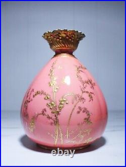 Antique 19th c ROYAL CROWN DERBY Pink & Gold Gilt Hand Decorated Porcelain Vase