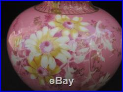 Antique 19thC Royal Crown Derby Pink Moulded Vase with Floral Decoration. C. 1890