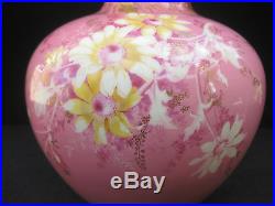 Antique 19thC Royal Crown Derby Pink Moulded Vase with Floral Decoration. C. 1890