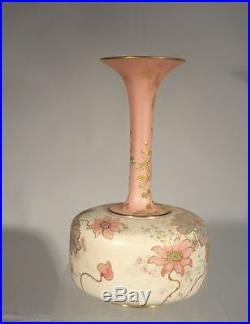 Antique Aesthetic Movement Unusual Furnival Ironstone Vase Gilt and Pink