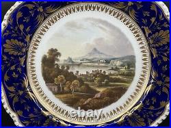 Antique Bloor Derby Scenic Cobalt Blue Cabinet Plate, View In Italy 1825-1848