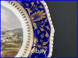 Antique Bloor Derby Scenic Cobalt Blue Cabinet Plate, View In Italy 1825-1848