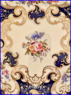 Antique Crown Derby Plate, Hand Painted, Cobalt Blue, A, B