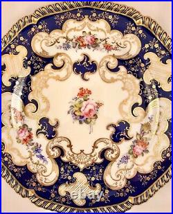 Antique Crown Derby Plate, Hand Painted, Cobalt Blue, A, B