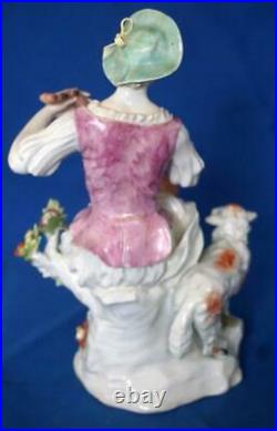 Antique Derby Porcelain Figure of a Shepherdess Playing a Lute 18C