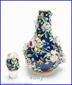 Antique Derby Porcelain Flower Encrusted Bottle Vase, Bloor Period c1830